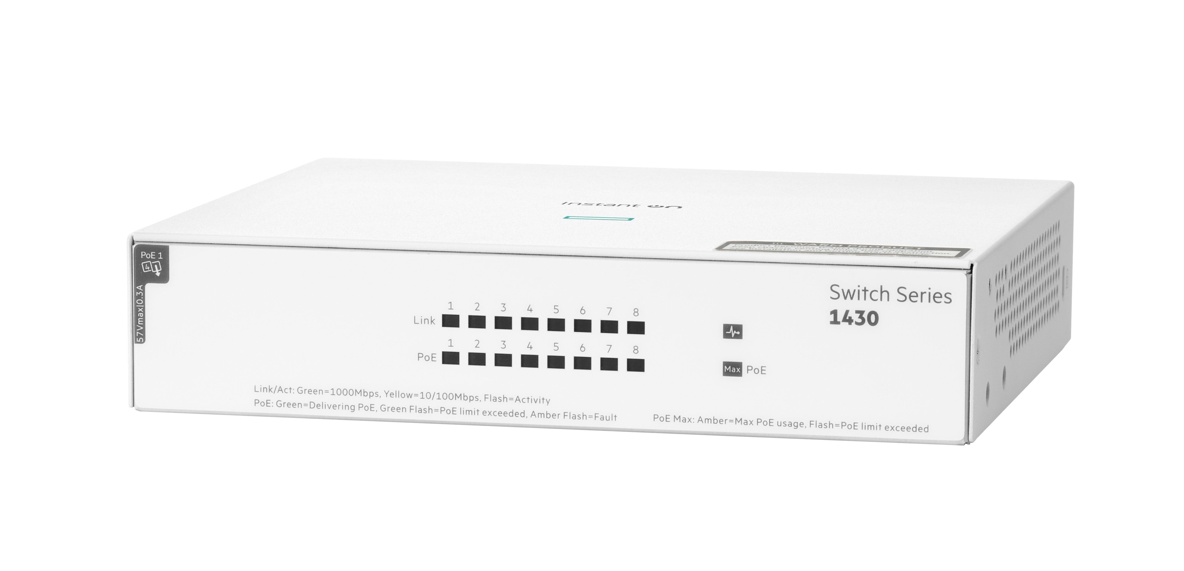 HPE Aruba 1430 8G R8R46A – Unmanaged L2 Switch – 8× 1G, PoE+, PoE-Budget 64 W