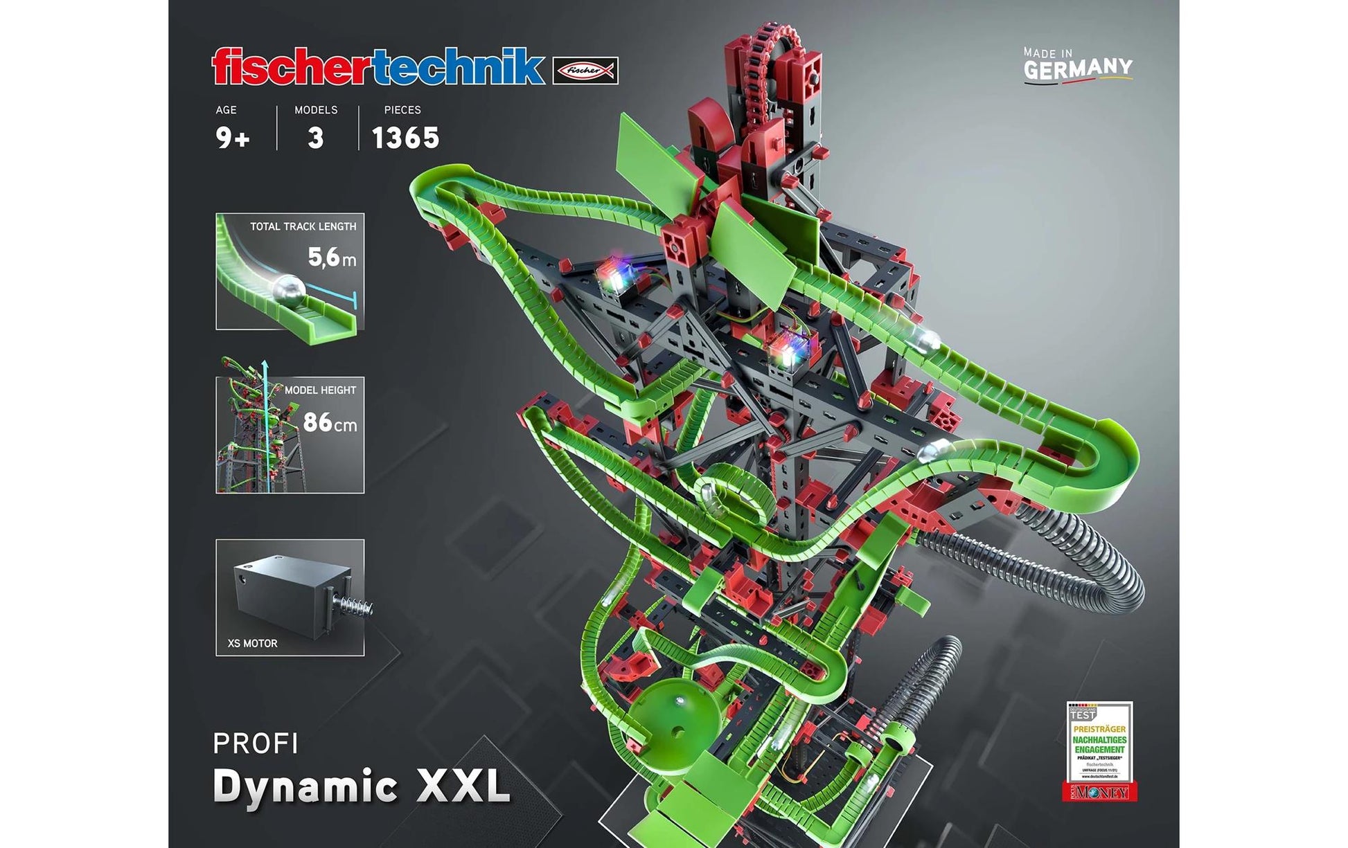 fischertechnik Dynamic XXL Murmelbahn-Set – 1365-teilig – 8 Murmeln – ab 9 J. – Kunststoff – mehrfarbig