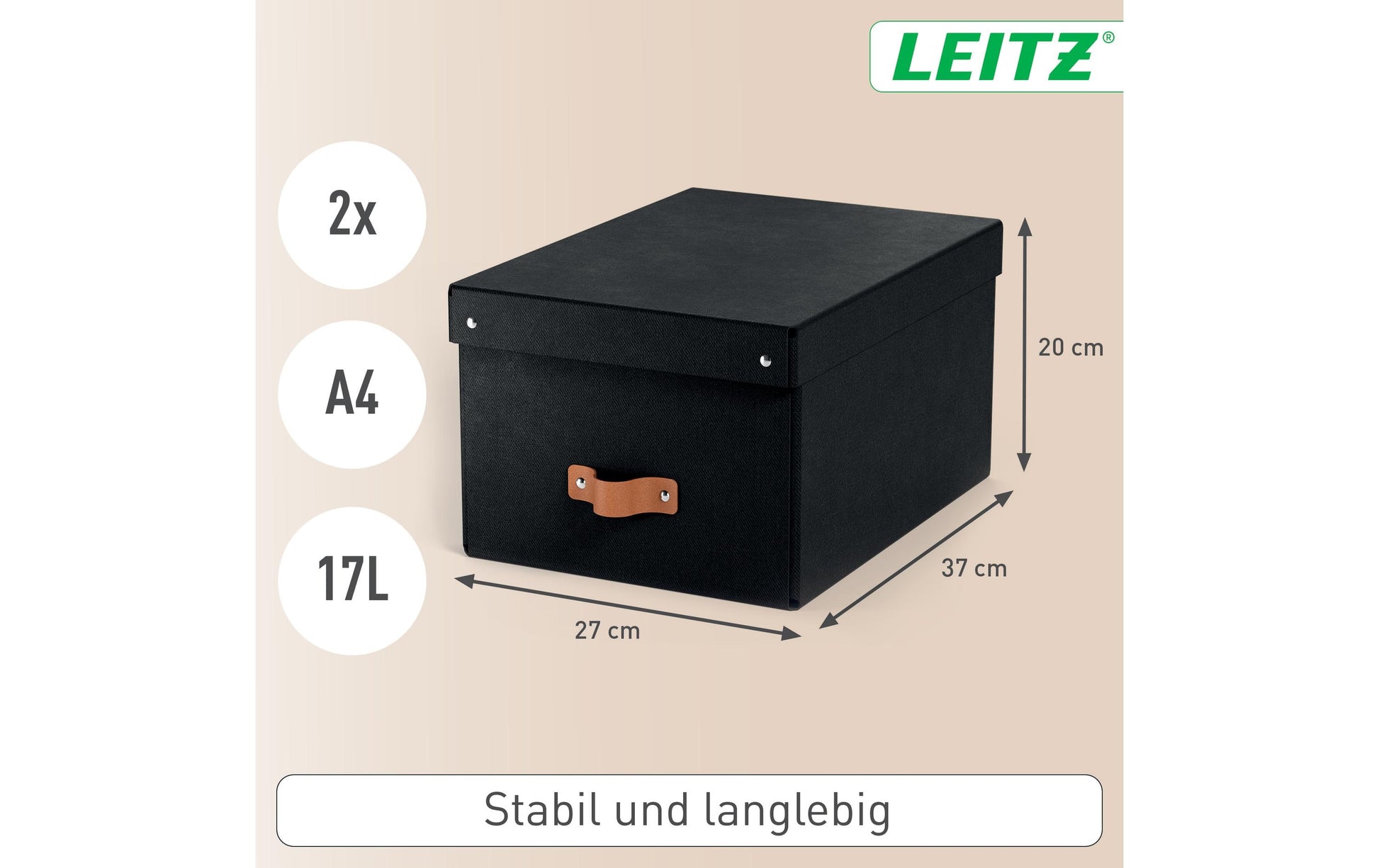 Leitz Puro Aufbewahrungsbox 17 l – mit Klappdeckel, 265 × 200 × 355 mm, schwarz, 2er Pack