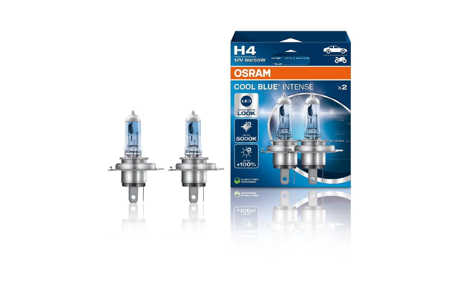 Osram Leuchtmittel Cool Blue Intense – P43t (H4) 60/55 W, 5000 K, Halogen, 8,2 cm
