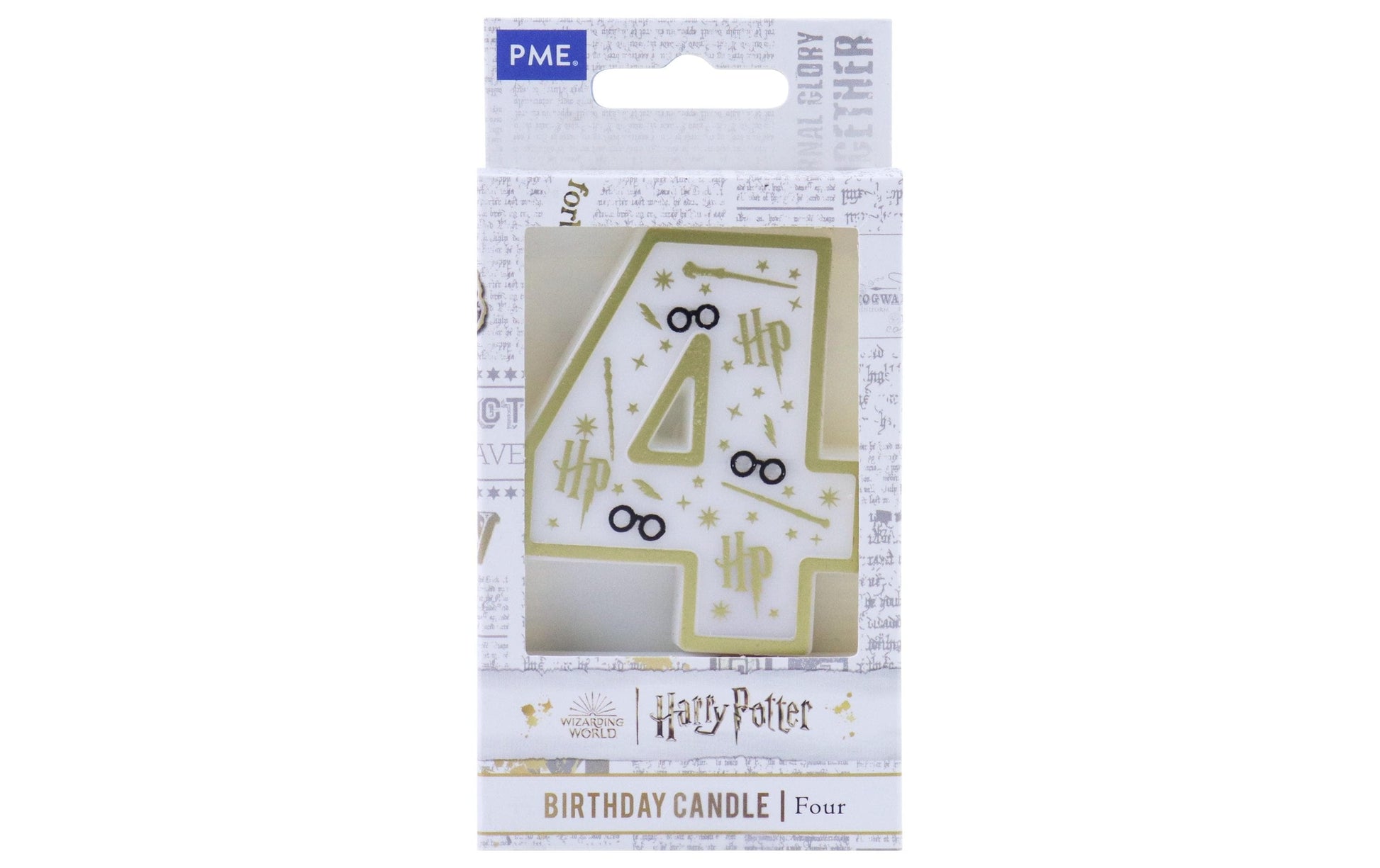 PME Geburtstagskerze Zahl 4 Harry Potter – Weiss – 5,7 × 7 cm – 1 Stk