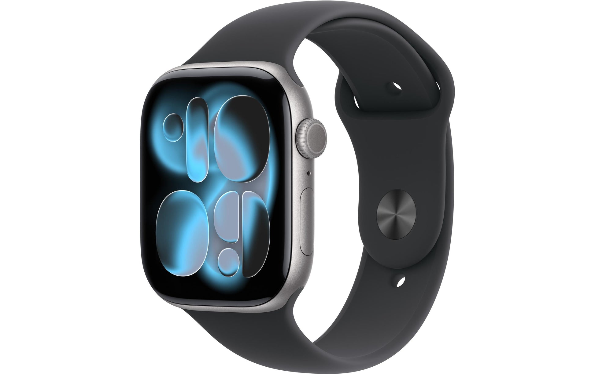 Apple Watch Series 11 46 mm GPS – Aluminium Grau, Sportarmband, Schwarz, S/M, 50 m, für iPhone