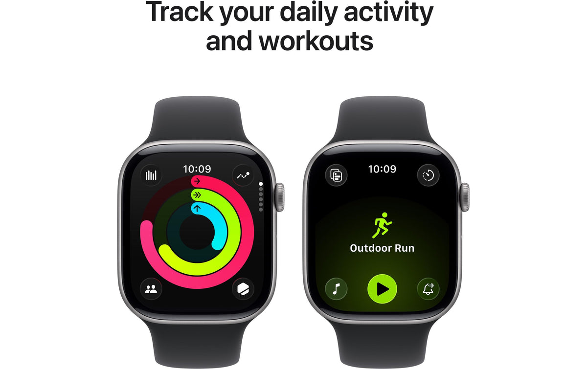 Apple Watch Series 11 46 mm GPS – Aluminium Grau, Sportarmband, Schwarz, S/M, 50 m, für iPhone