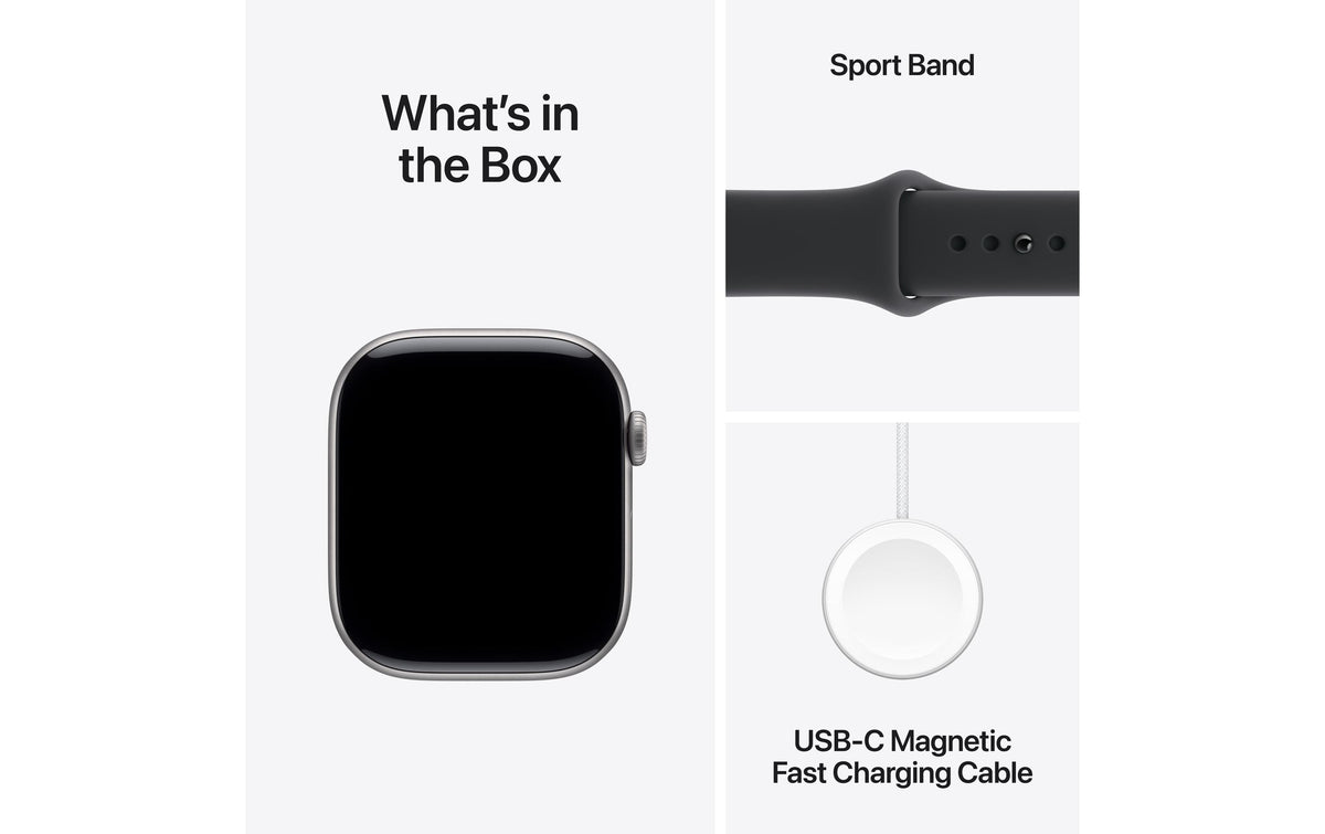 Apple Watch Series 11 46 mm GPS – Aluminium Grau, Sportarmband, Schwarz, S/M, 50 m, für iPhone