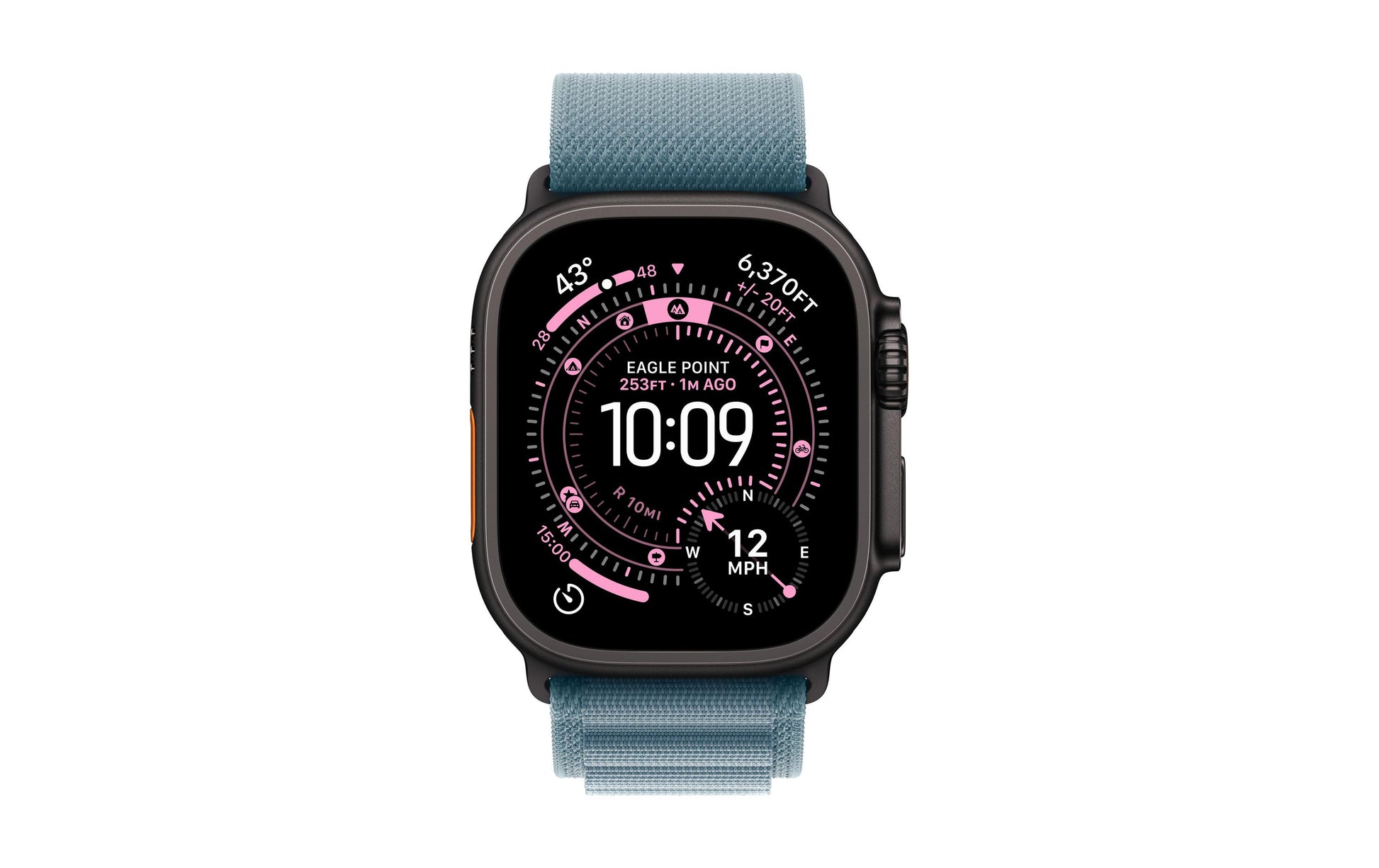 Apple Alpine Loop – Titan Schwarz, Hellblau, M, für Apple Watch