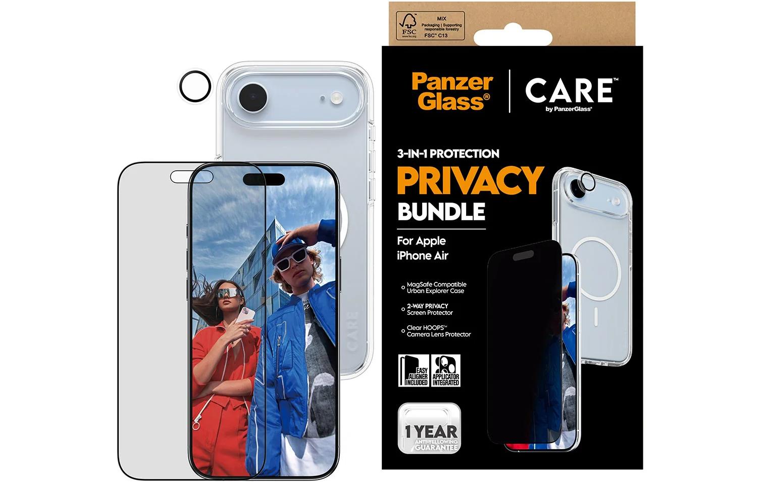 PanzerGlass Schutz-Set Privacy-Filter – für Apple iPhone Air, kratzresistent, stossfest, Hartglas, Folie