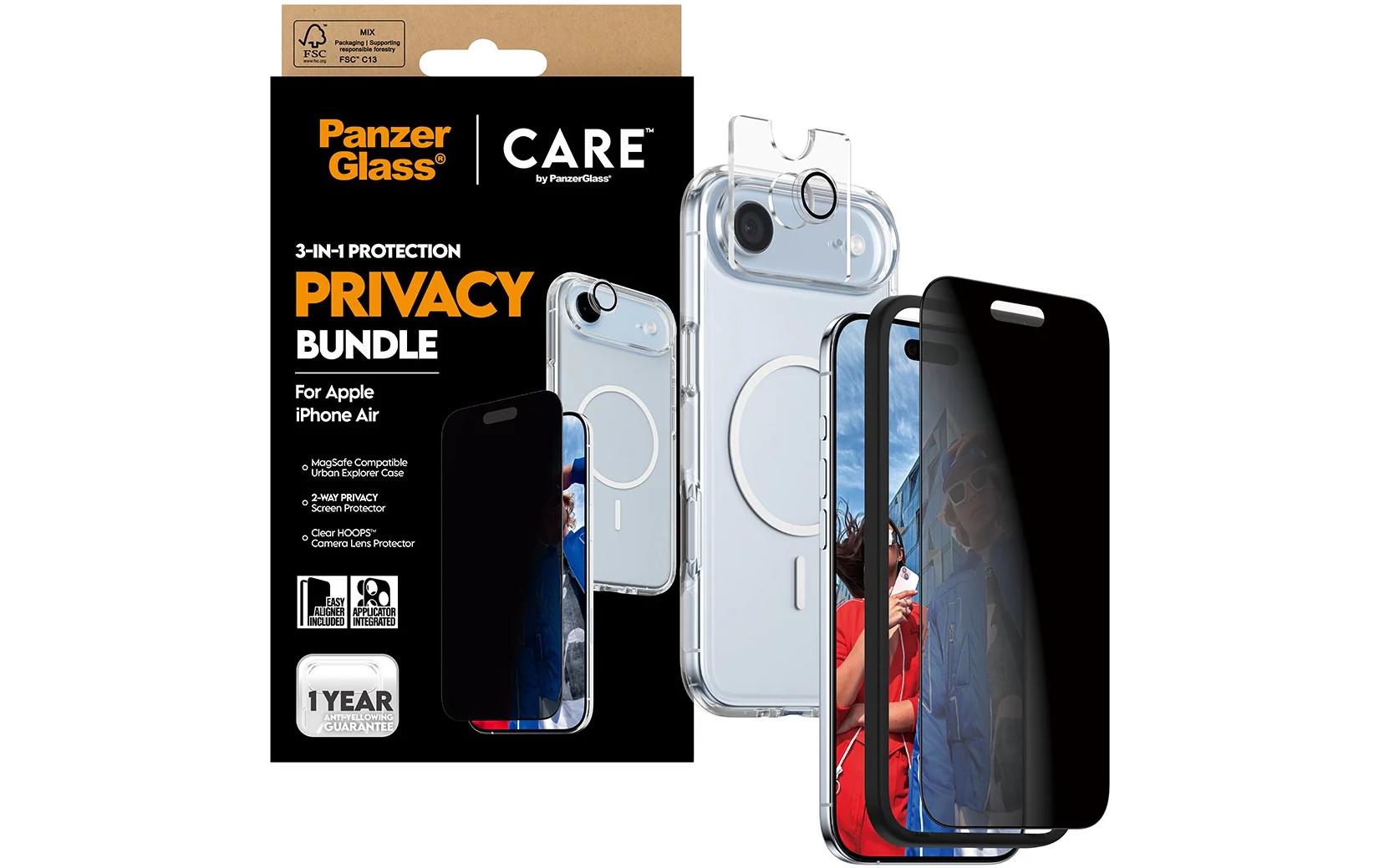 PanzerGlass Schutz-Set Privacy-Filter – für Apple iPhone Air, kratzresistent, stossfest, Hartglas, Folie