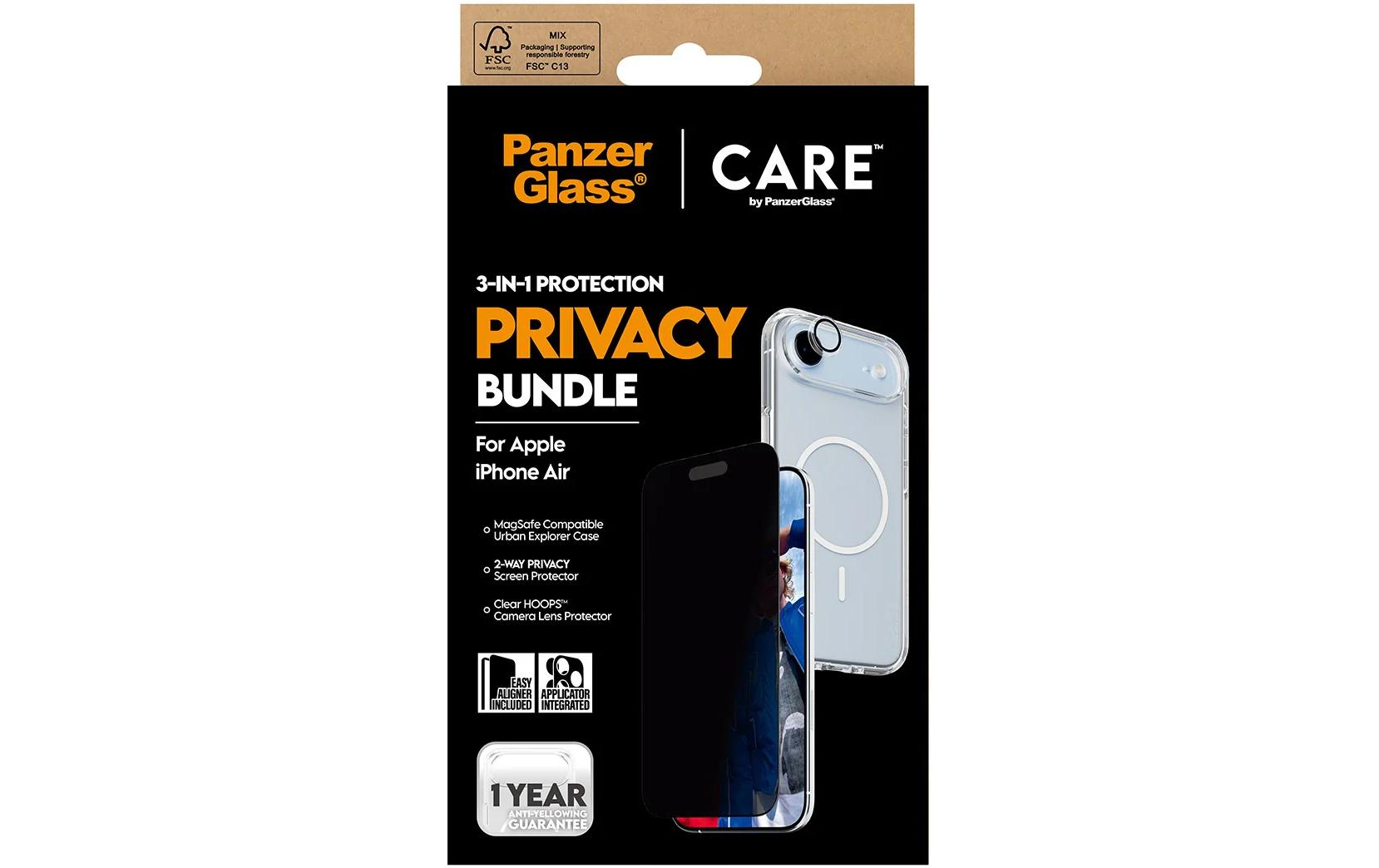 PanzerGlass Schutz-Set Privacy-Filter – für Apple iPhone Air, kratzresistent, stossfest, Hartglas, Folie