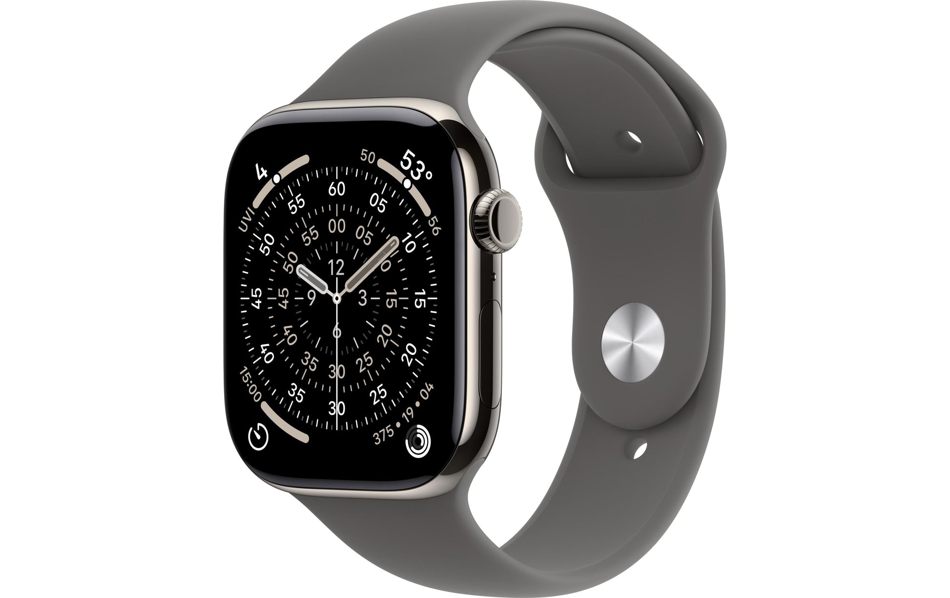 Apple Watch S11 – Smartwatch – 46 mm, LTE, OLED, 50 m, Natur Titan, M/L, Stone Grey Sportarmband