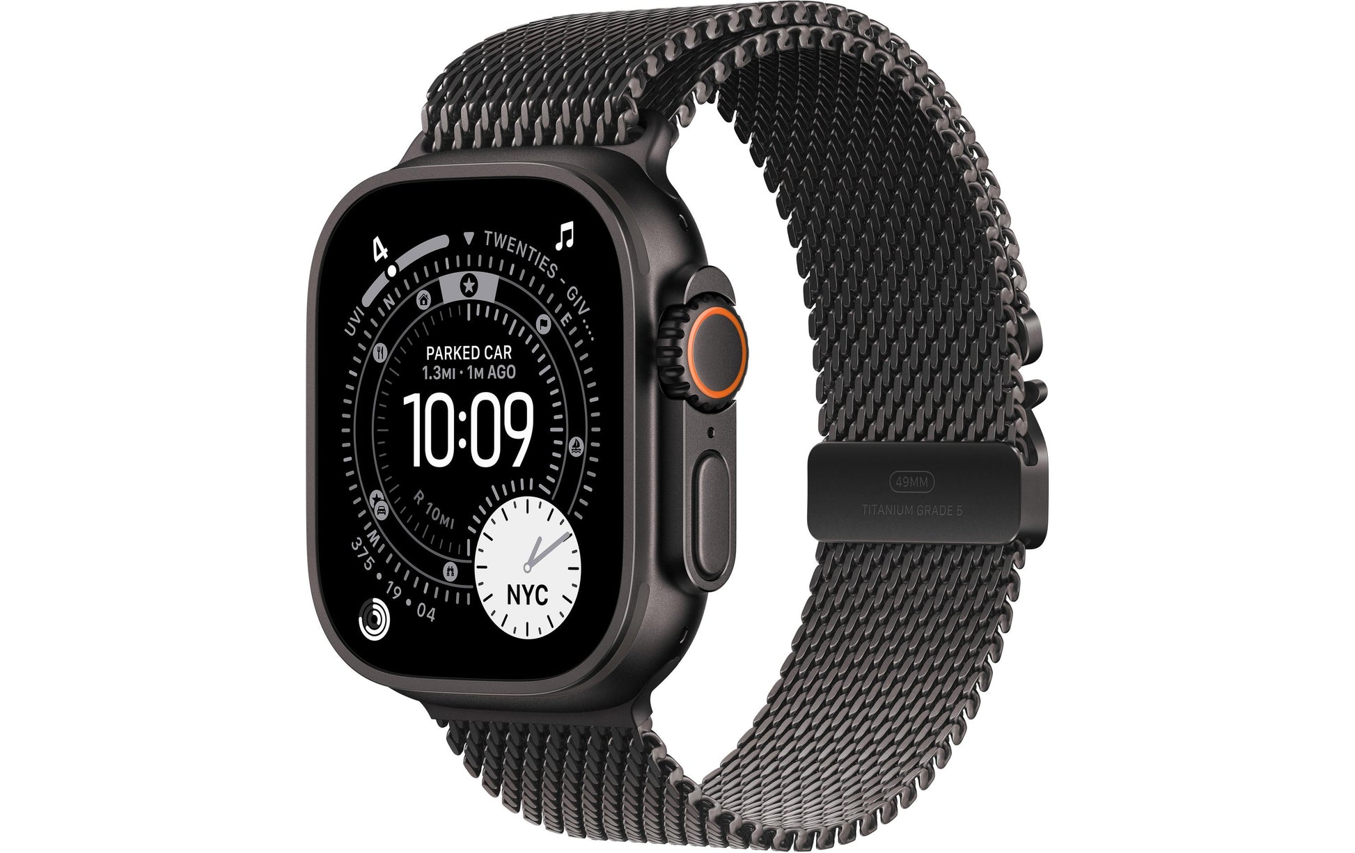Apple Watch Ultra 3 49 mm GPS + Cellular – Titan Schwarz, Milanese Loop, L, 100 m, für iPhone
