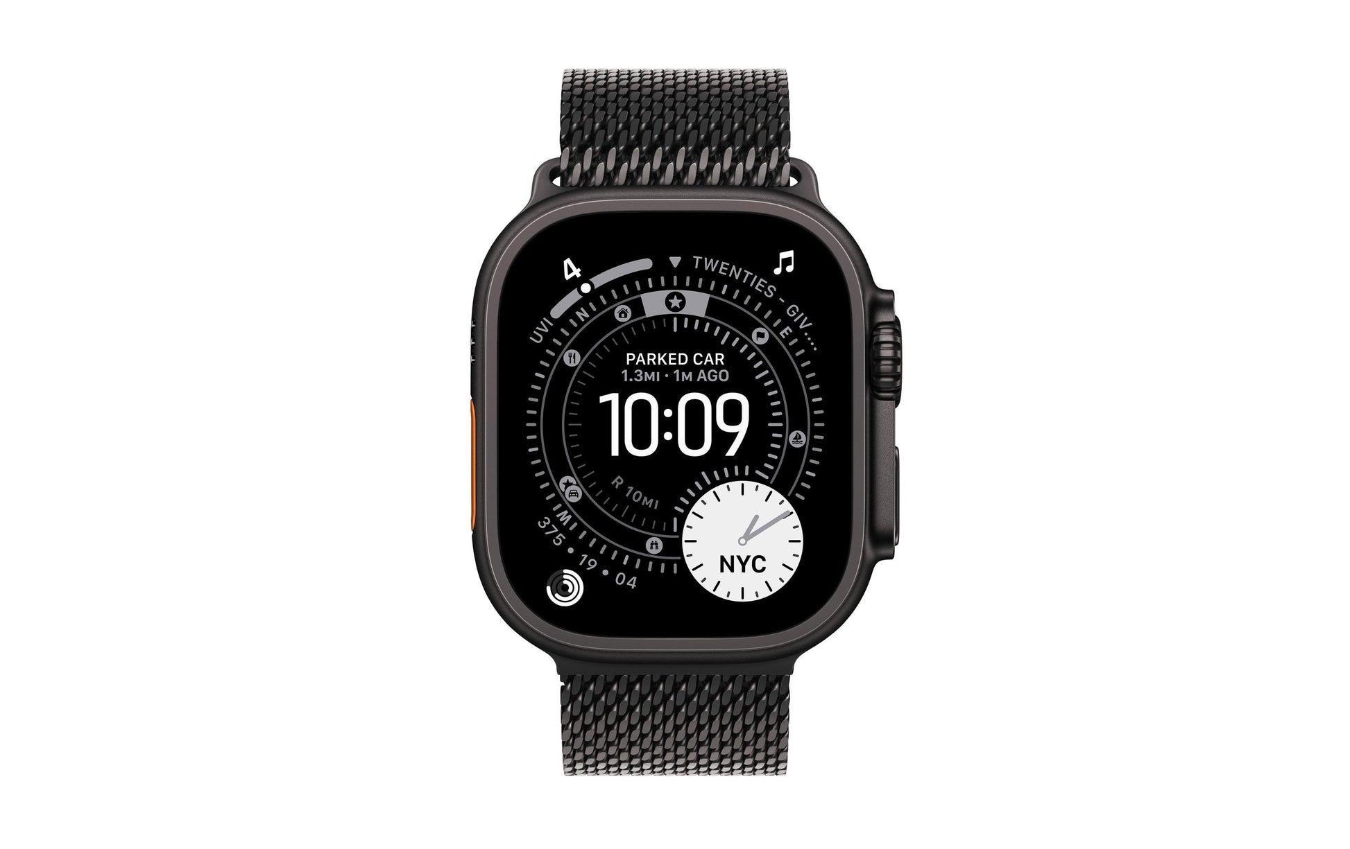 Apple Watch Ultra 3 49 mm GPS + Cellular – Titan Schwarz, Milanese Loop, L, 100 m, für iPhone
