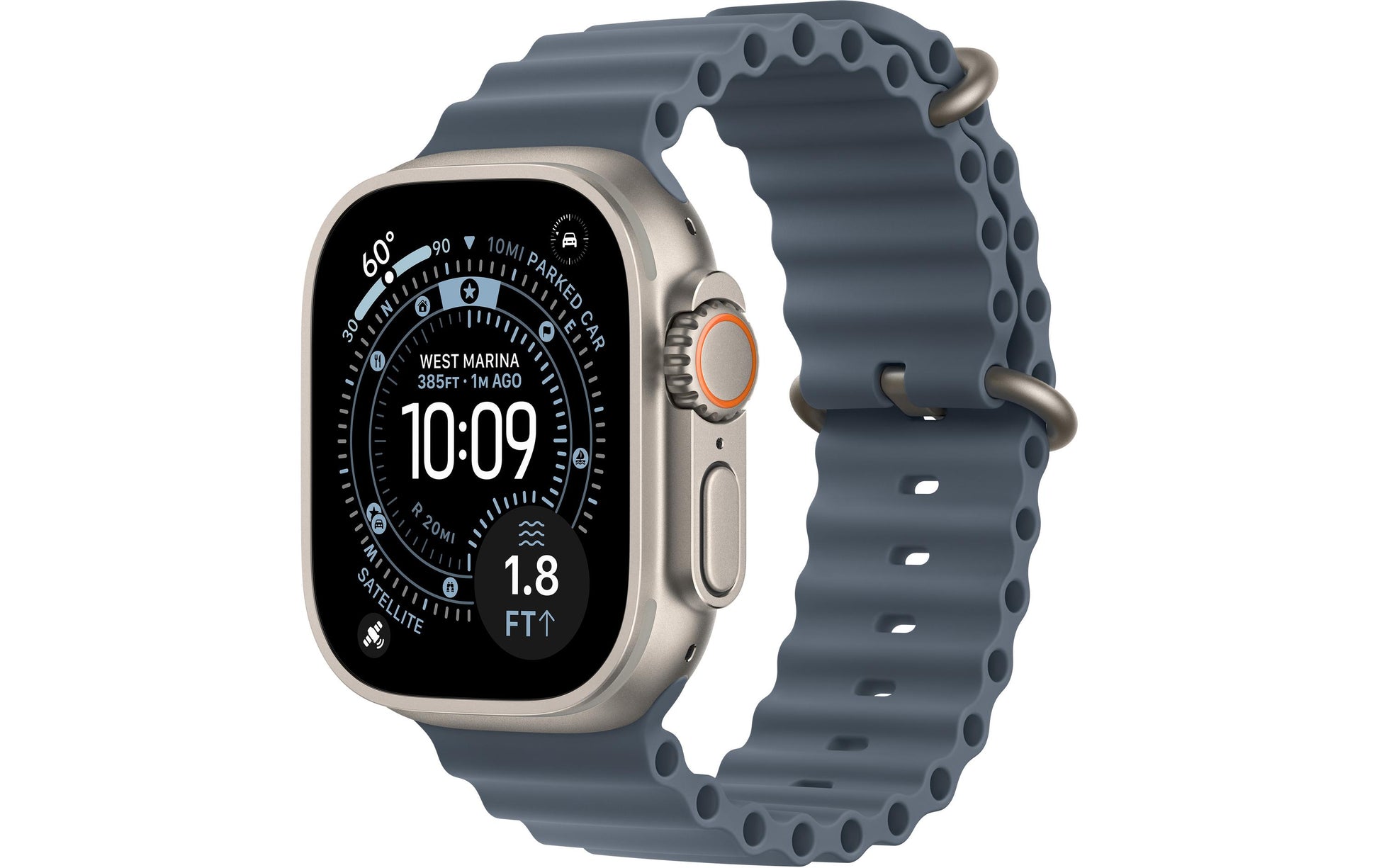 Apple Watch Ultra 3 49 mm GPS + Cellular – Titan, Ocean Band, Blau, 100 m, für iPhone