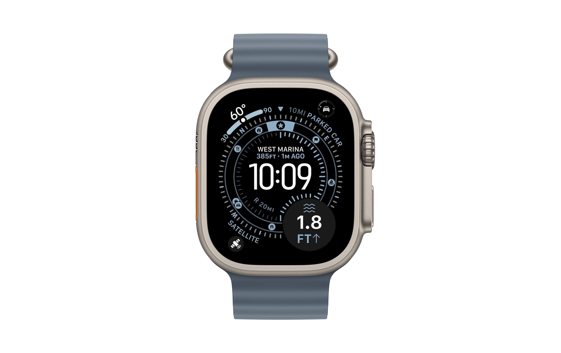 Apple Watch Ultra 3 49 mm GPS + Cellular – Titan, Ocean Band, Blau, 100 m, für iPhone