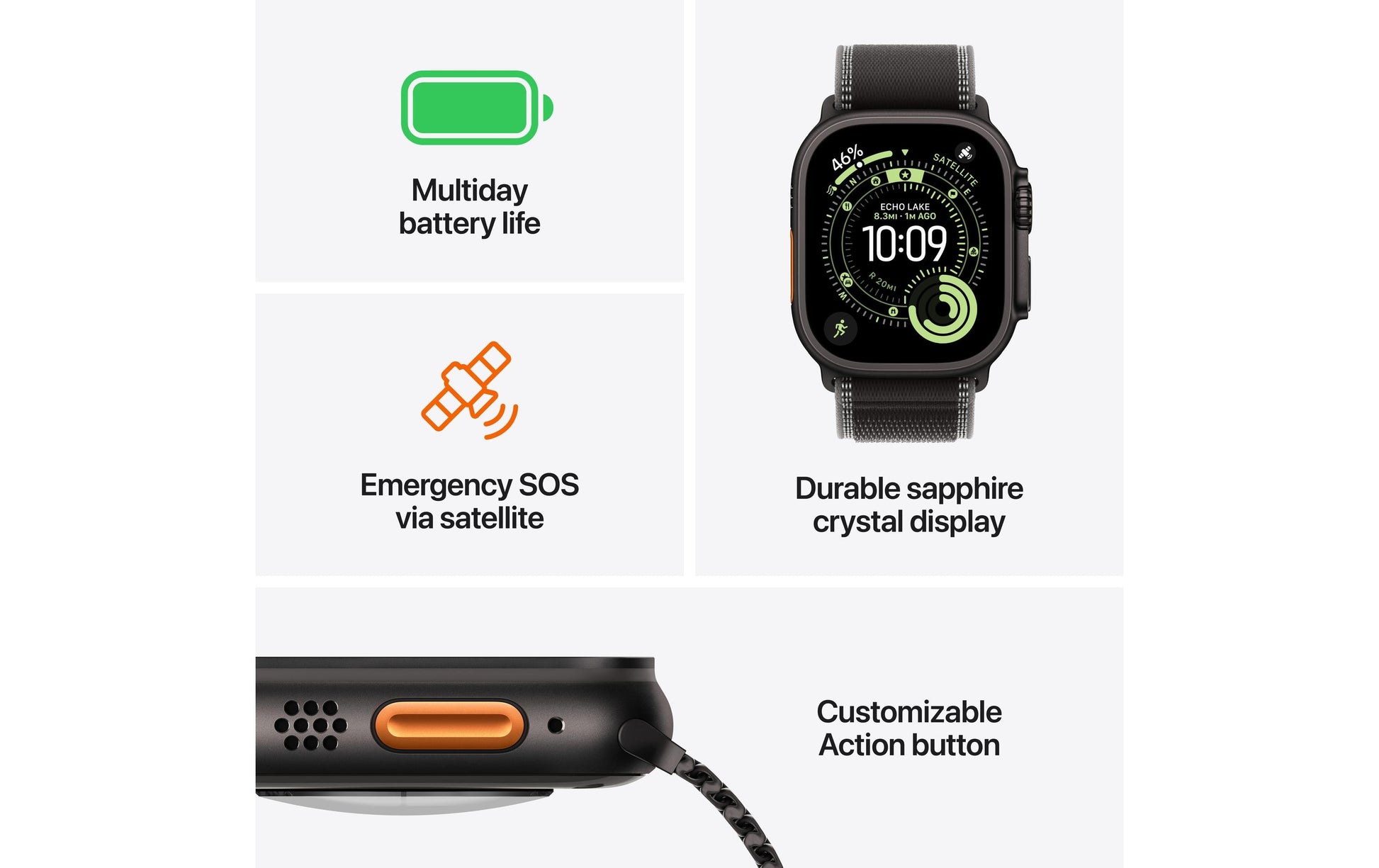 Apple Watch Ultra 3 49 mm GPS + Cellular – Titan Natur, Milanese Loop, M, 100 m, für iPhone