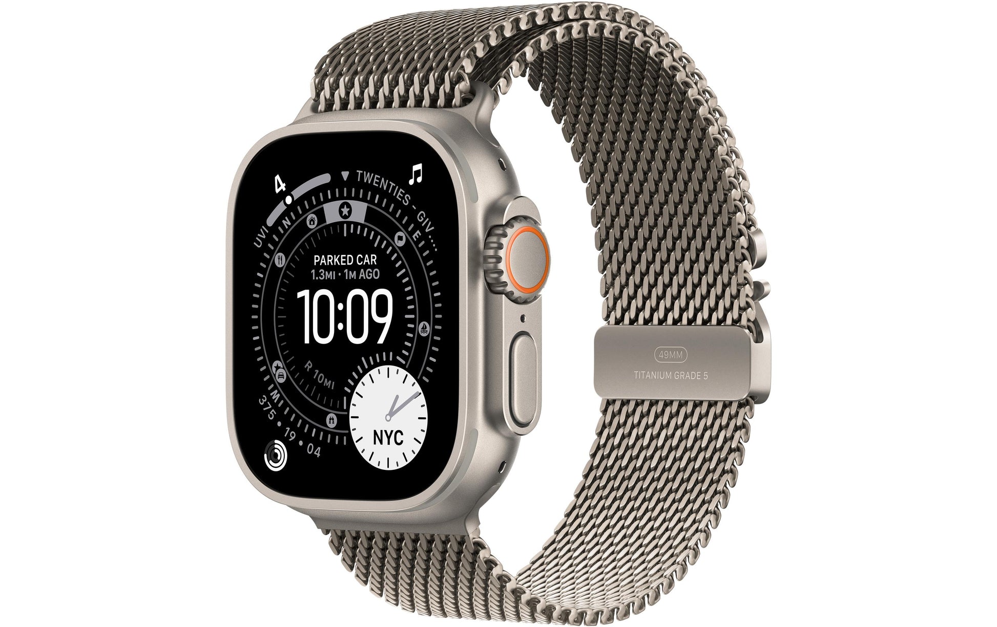 Apple Watch Ultra 3 49 mm GPS + Cellular – Titan Natur, Milanese Loop, M, 100 m, für iPhone