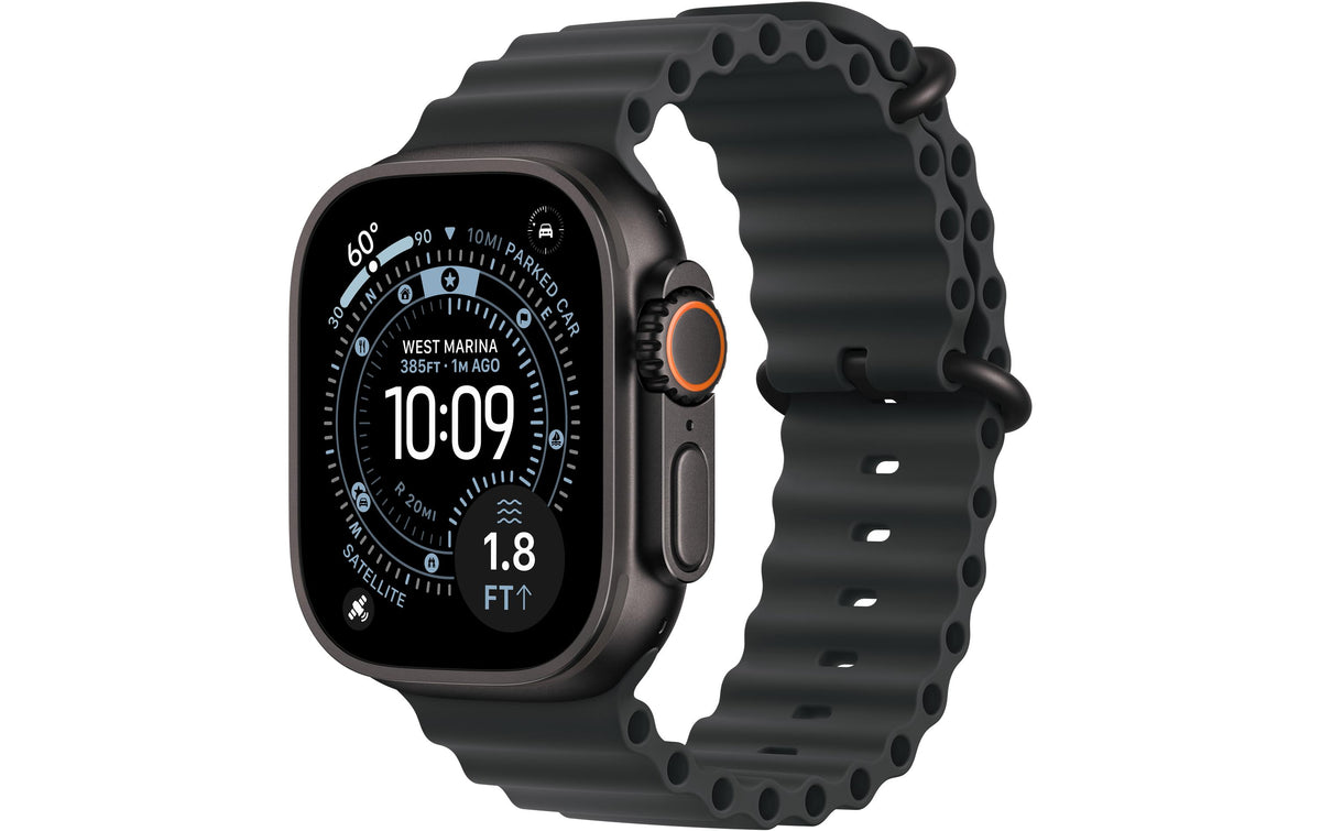 Apple Watch Ultra 3 49 mm GPS + Cellular – Titan Schwarz, Ocean Band Schwarz, 100 m, für iPhone