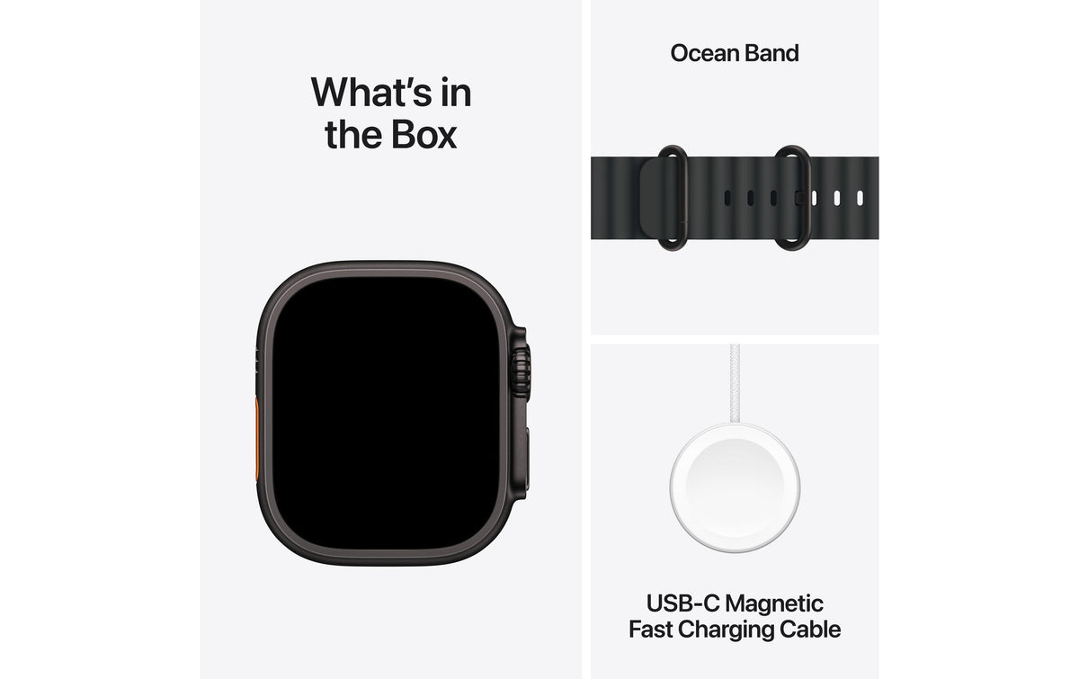 Apple Watch Ultra 3 49 mm GPS + Cellular – Titan Schwarz, Ocean Band Schwarz, 100 m, für iPhone