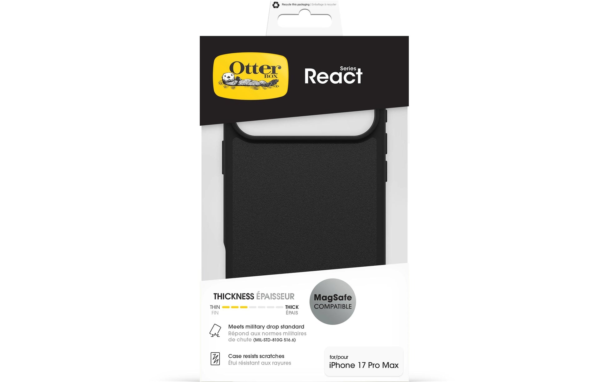 OtterBox Backcover React – für Apple iPhone 17 Pro Max – schwarz – MagSafe-kompatibel, recycelt