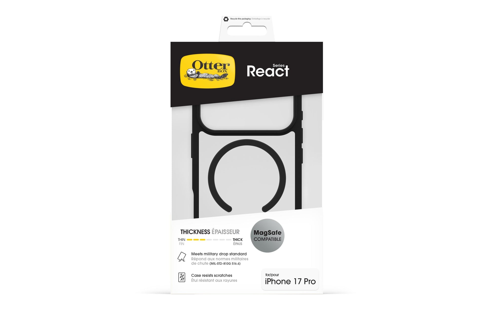 OtterBox Backcover React – für Apple iPhone 17 Pro – transparent/schwarz – MagSafe kompatibel