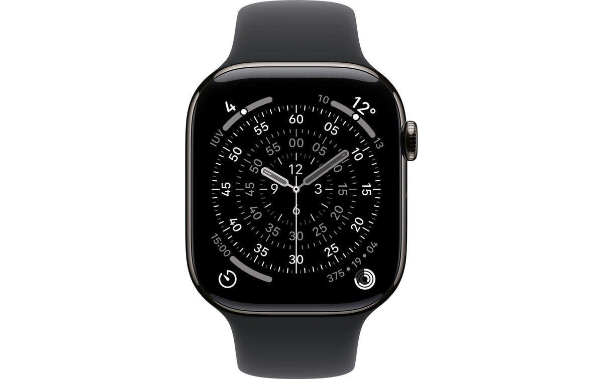 Apple Watch Series 11 42 mm GPS + Cellular – Titan, Sportarmband, Schwarz, S/M, 50 m, für iPhone