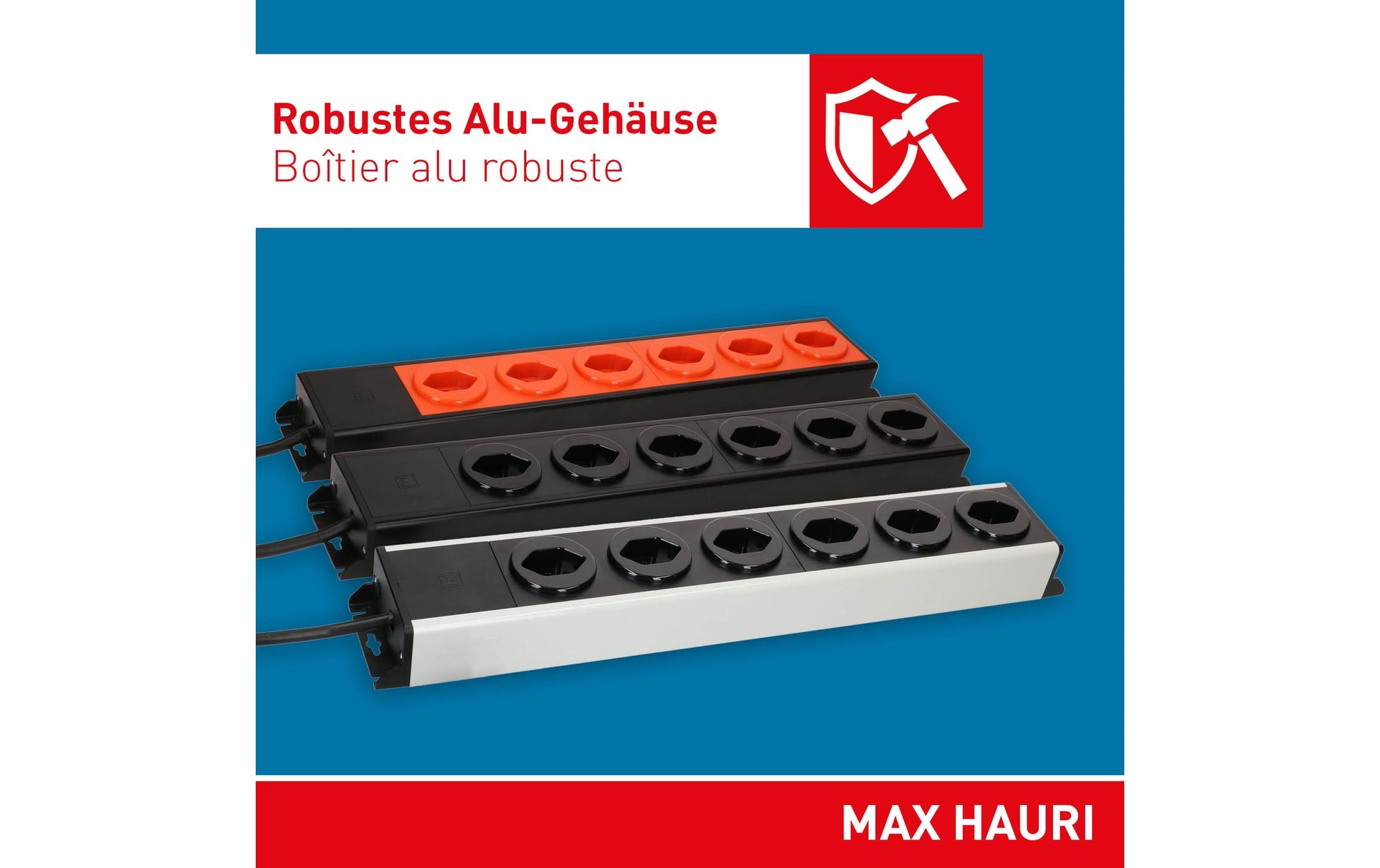 Max Hauri AG Max Hauri Power Line Steckdosenleiste – 6× T13, 3 m, mit Schalter, aussen, grau/schwarz