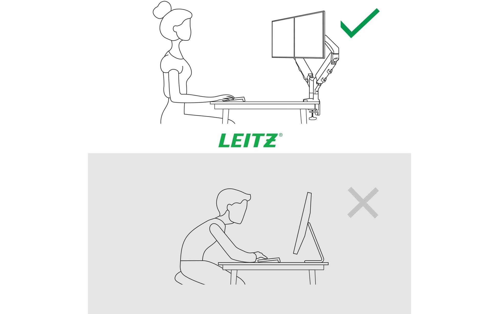 Leitz Ergo 65370085 – Monitorarm, Dual, bis 32", VESA 75 × 75/100 × 100 mm, 9 kg, grau