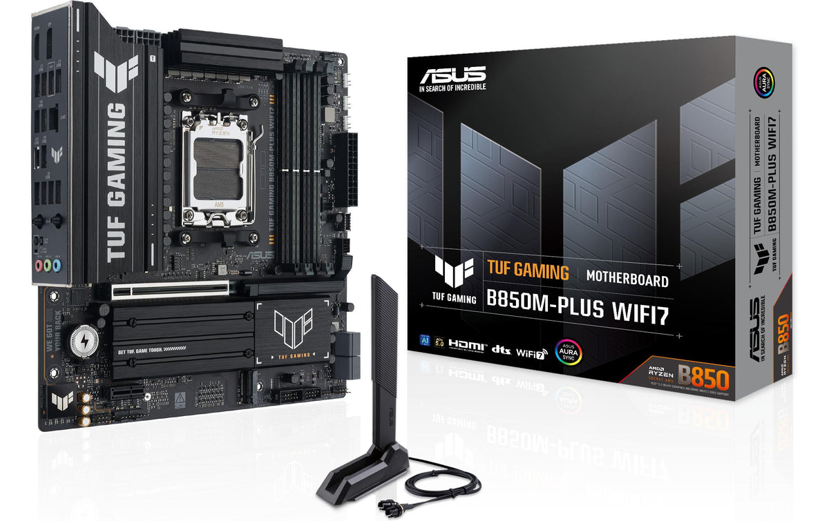 ASUS TUF GAMING B850M-PLUS WIFI7 – Mainboard – AM5, AMD B850, mATX, DDR5, für AMD Ryzen 7000/8000/9000 Serie