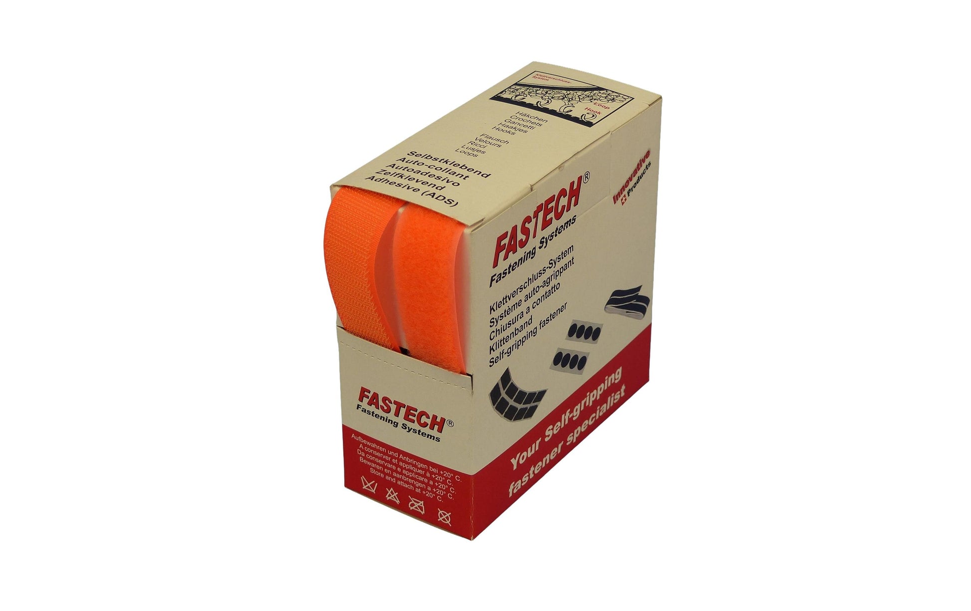 FASTECH Klettband 25 mm × 5 m – annähbar, Polyamid, Neonorange