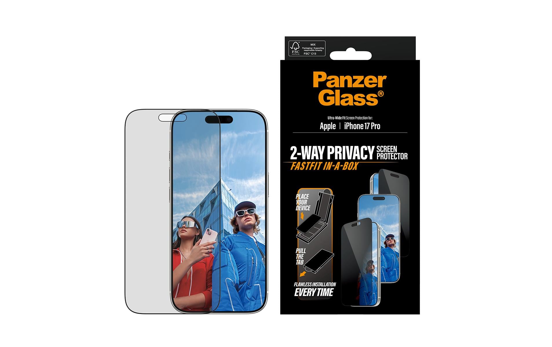 PanzerGlass Privacy Displayschutzfolie – für Apple iPhone 17 Pro – kratzfest