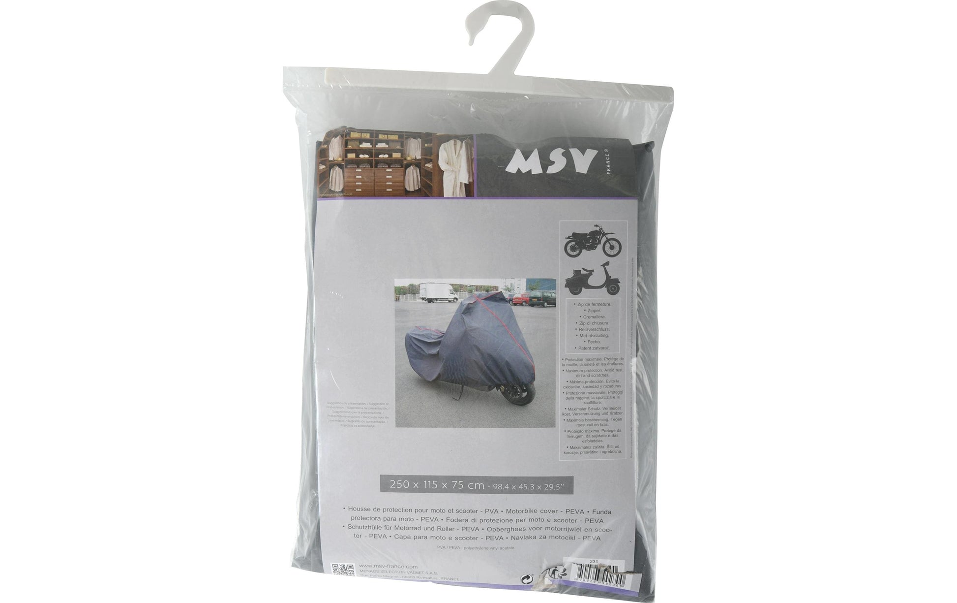 MSV – Motorradabdeckung (Ganzgarage) – für Motorrad, Outdoor – 2500 × 1150 × 750 mm – Grau, Kunststoff