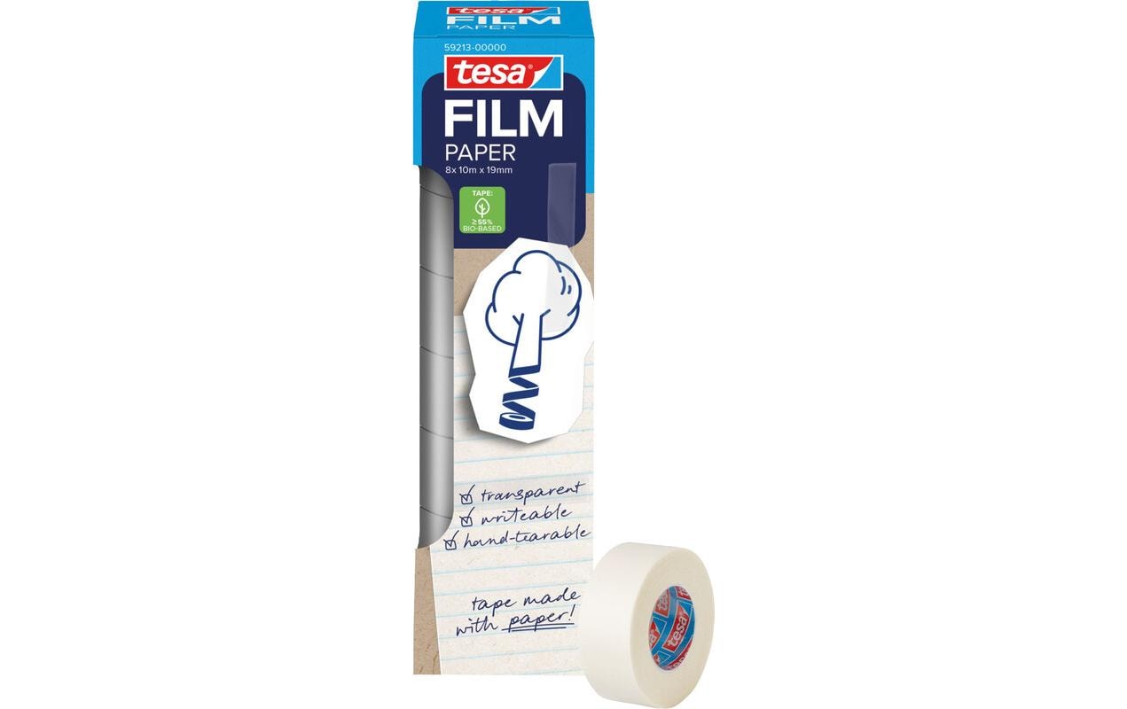 tesafilm PAPER Beschriftungs-/Abdeckband (Papier) – 19 mm × 10 m, transparent, 8 Rollen