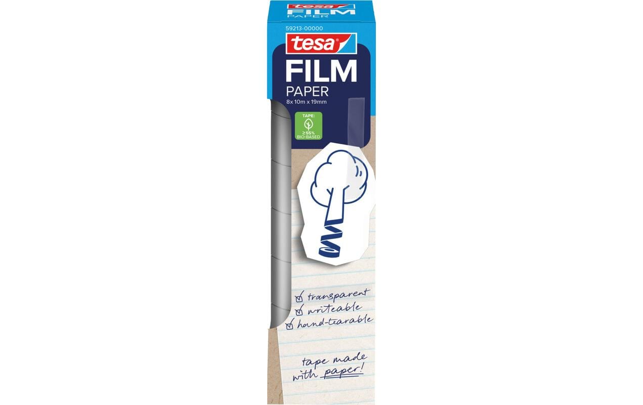 tesafilm PAPER Beschriftungs-/Abdeckband (Papier) – 19 mm × 10 m, transparent, 8 Rollen