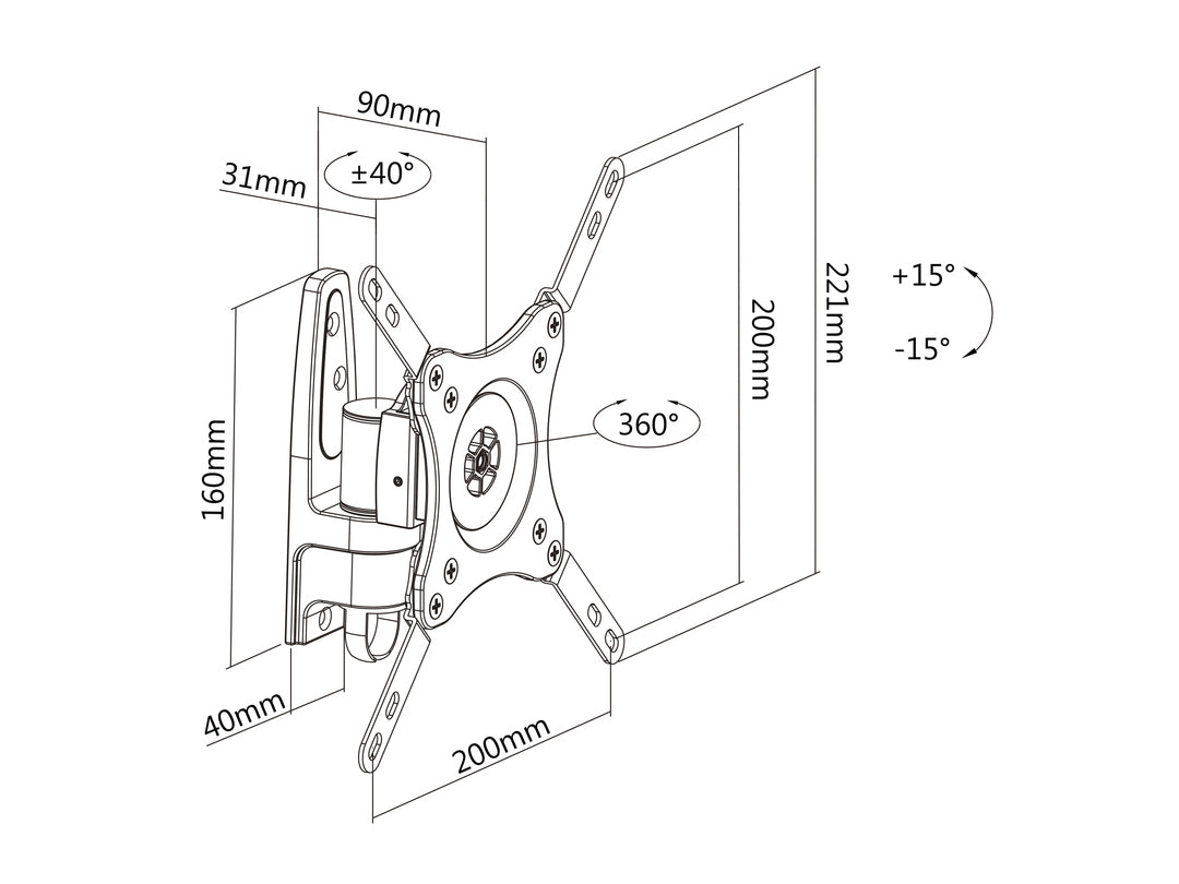 Multibrackets 3244 – Wandhalterung, neigbar, für 28", VESA 200×200, bis 15 kg, silber
