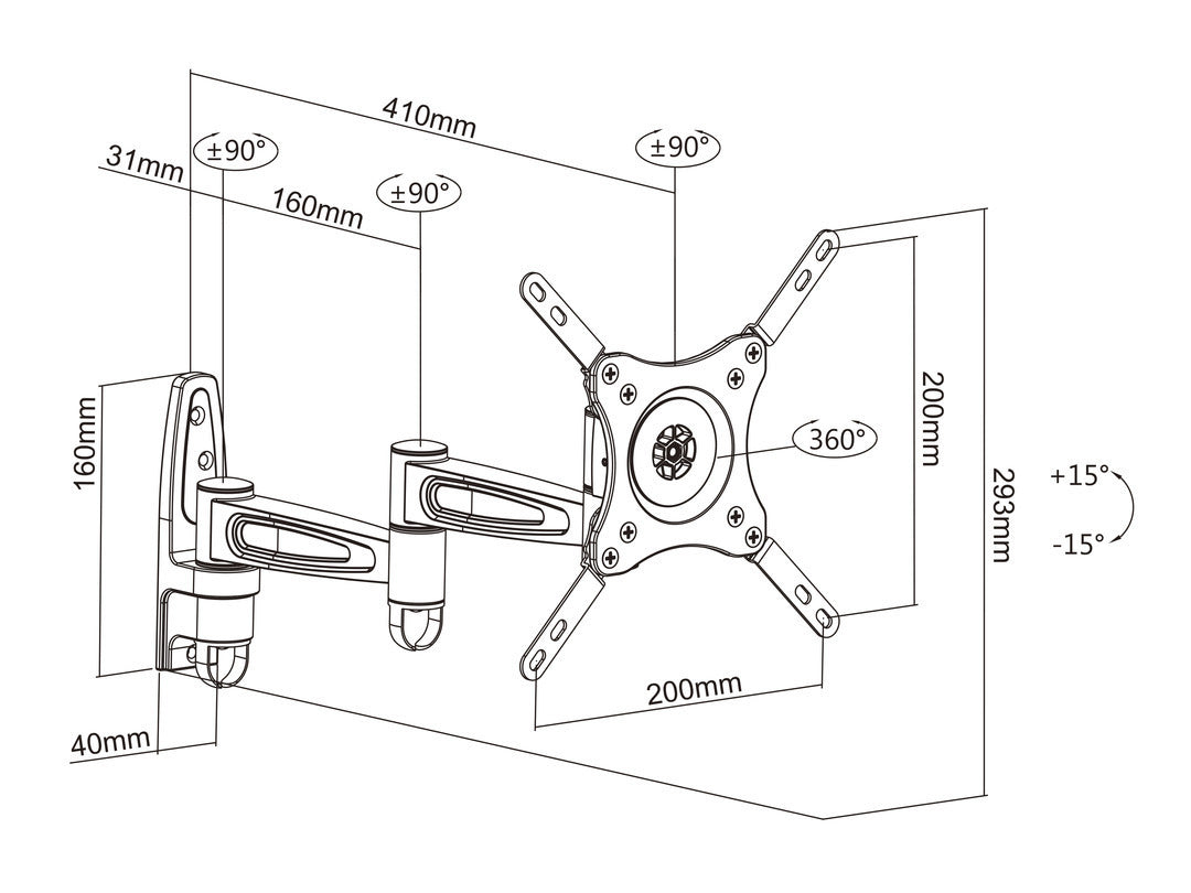 Multibrackets MB 3299 – Wandhalterung, drehbar, für 26", VESA 100×100, bis 15 kg, schwarz