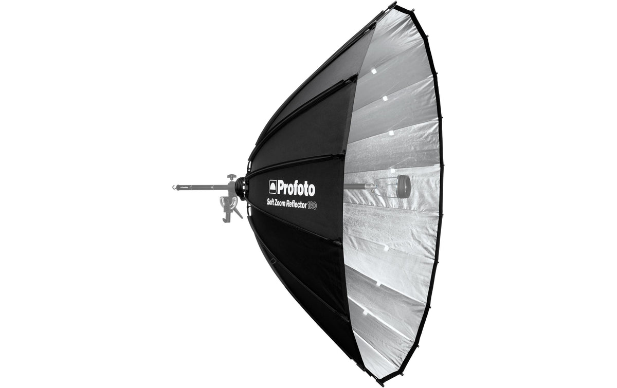 Profoto Soft Zoom Reflektor 180 Kit Reflektor – Ø 180 cm, Höhe 139 cm – mit Stativ – Schwarz/Silber