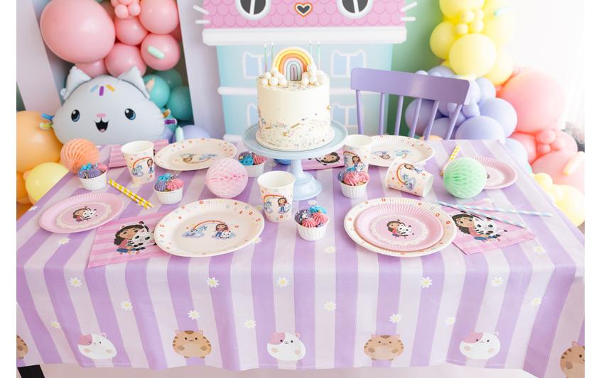 PartyDeco Tischdecke – 180×120 cm, Papier, Rosa/Violett, Gabby's Dollhouse