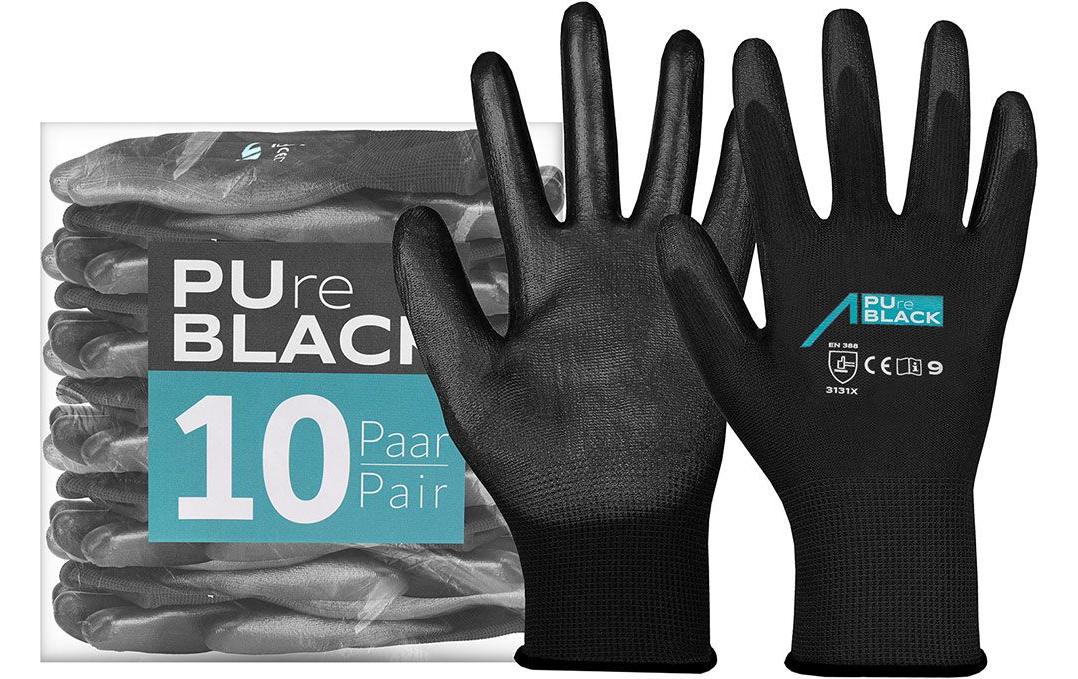 ACE Arbeitshandschuhe, PureBlack PU – XXL – Nylon, Schwarz, Abriebfest