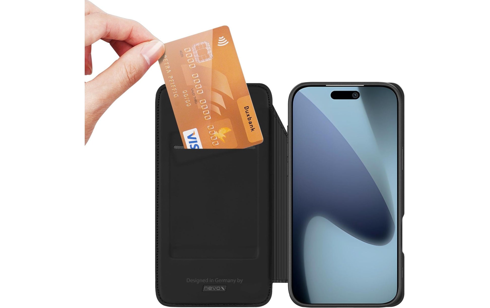 nevox Vario Series Folio – für Apple iPhone 17 Pro Max, mit Kartenfach, PU, Schwarz