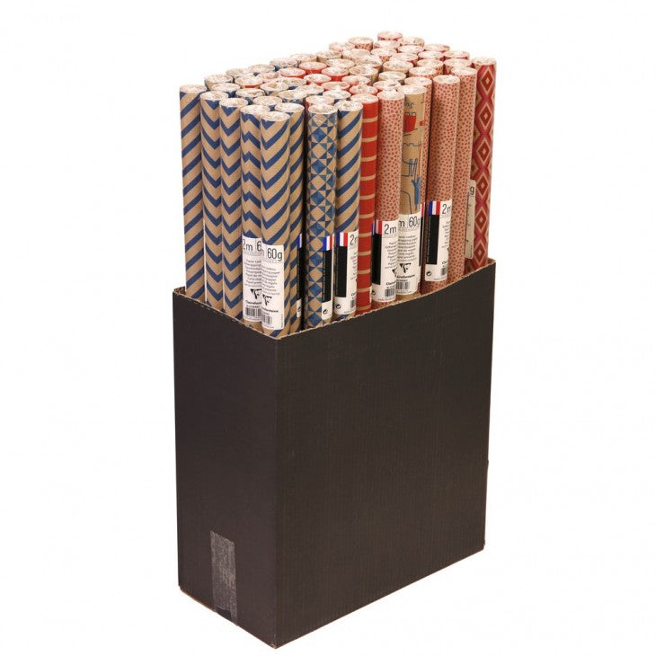 Clairefontaine Geschenkpapier Motive sortiert Kraftpapier – 70 cm × 2,0 m – 60 g/m²