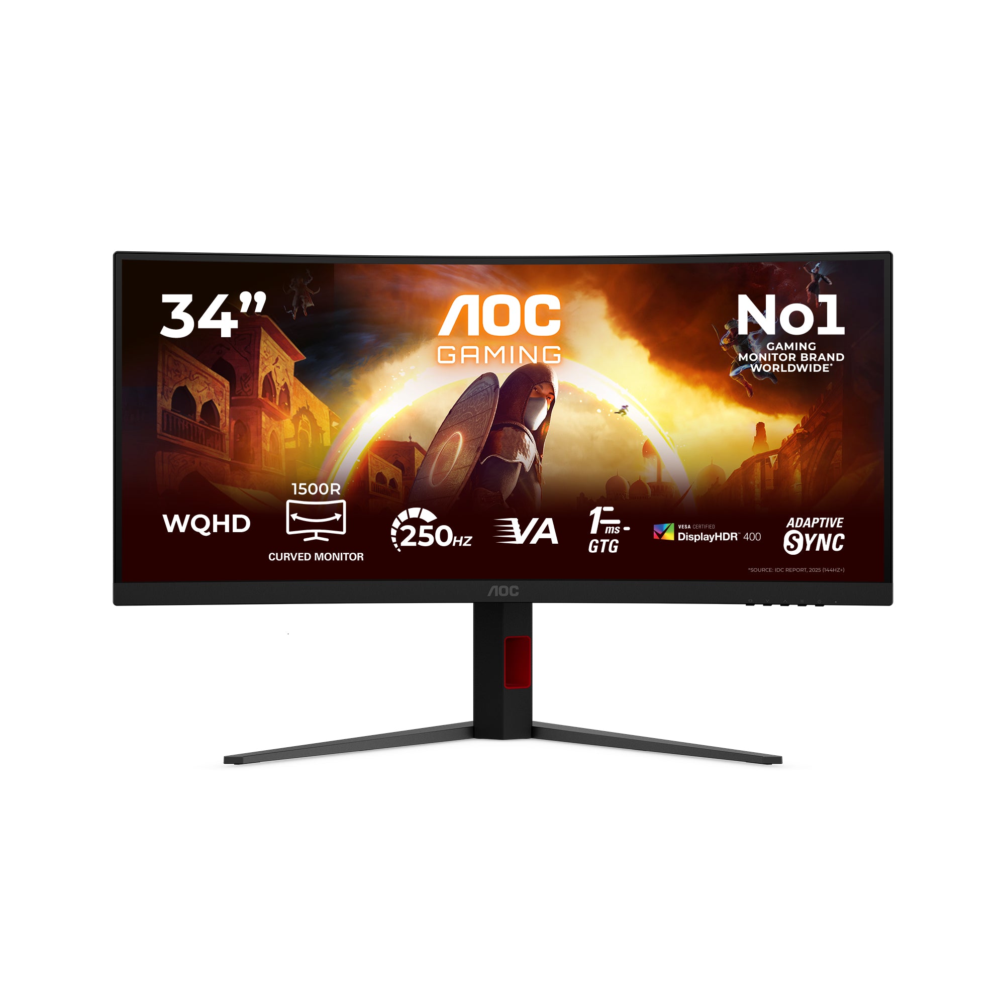AOC CU34G4ZCA – 34" Gebogener 1500R, 3440 × 1440 (UWQHD), VA, 250 Hz, USB-C 90 W, DisplayHDR 400