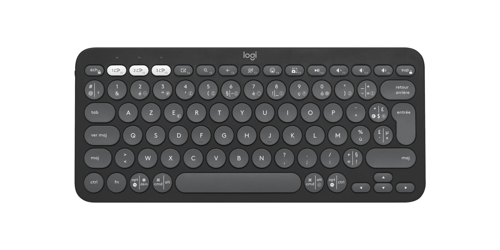 Logitech Pebble Keys 2 K380s – Mini Tastatur – Bluetooth & 2,4 GHz – AZERTY (FR) – Ohne Ziffernblock – Graphit