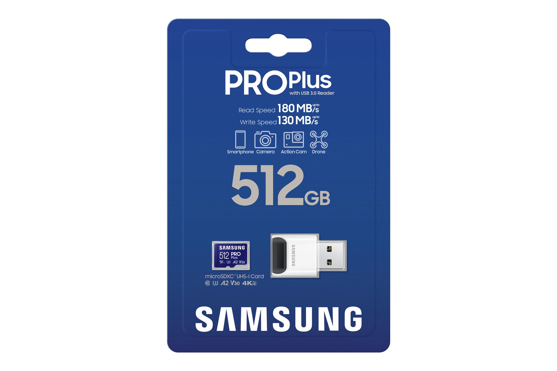 Samsung MB-MD512S Speichergerät – 512 GB, MicroSDXC (UHS-I), Klasse 10, V30, A2, 180/130 MB/s