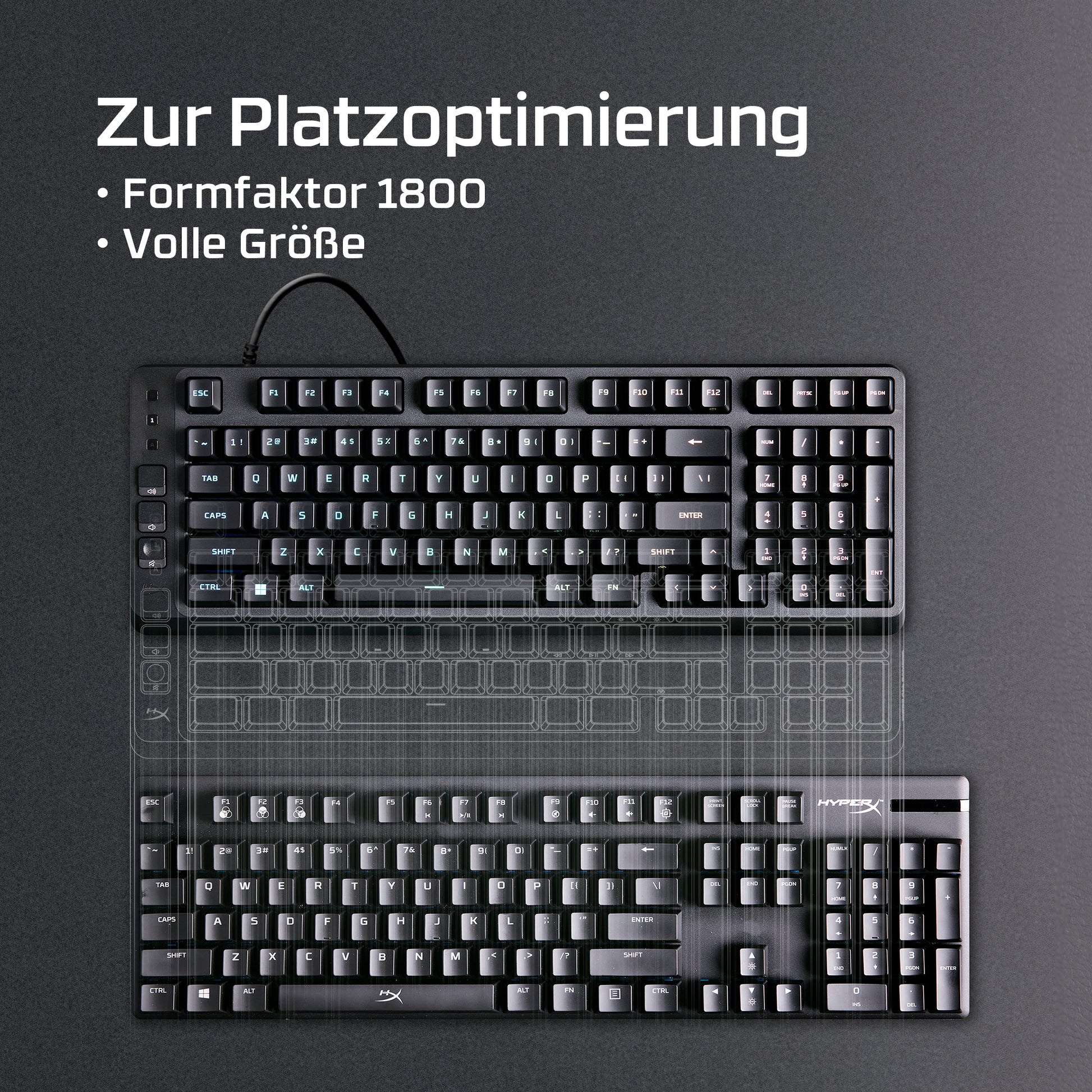 HyperX Eve 1800 – Gaming-Tastatur TKL – Mechanisch (HyperX Red), RGB – Verkabelt, USB-C – Schwarz