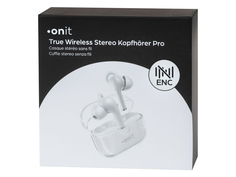 ONIT TWS Headset Pro – True Wireless In-Ear Kopfhörer – Bluetooth 5.3, ENC, USB-C – Weiss – bis 16 h