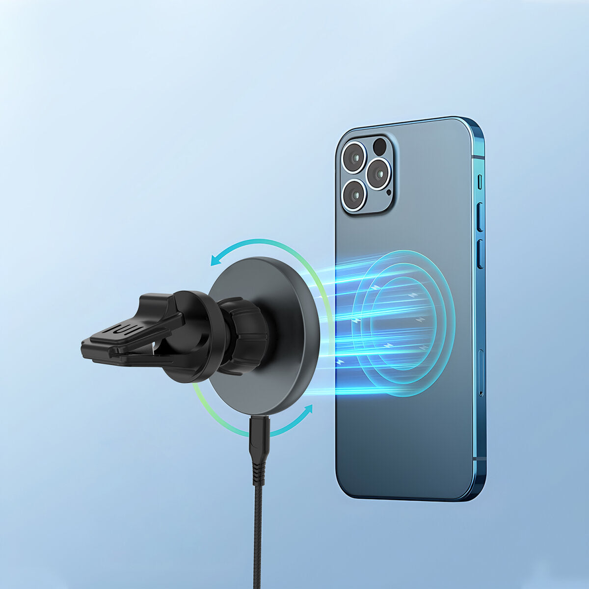 4smarts Qi2 Ladepuck Kabelloses Ladegerät 15 W – MagSafe – für Apple iPhone, Autolüftungsmontage, Grau