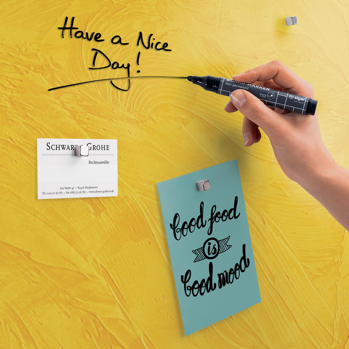 Sigel Whiteboard – 60 × 40 cm, Glas, magnetisch, Wandmontage, inkl. SuperDym Magnetwürfel, Montagesatz