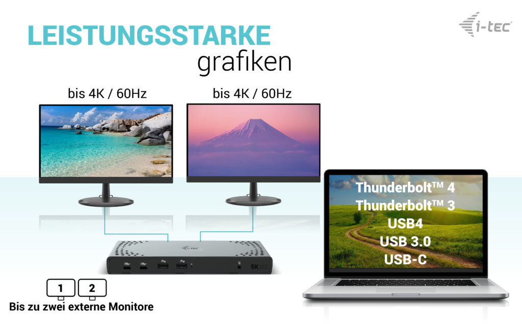 i-tec Dockingstation – USB-C, 2× DP, 2× HDMI, 4× USB-A, 2× USB-C, 100 W PD, GbE, für Windows/Mac/Linux