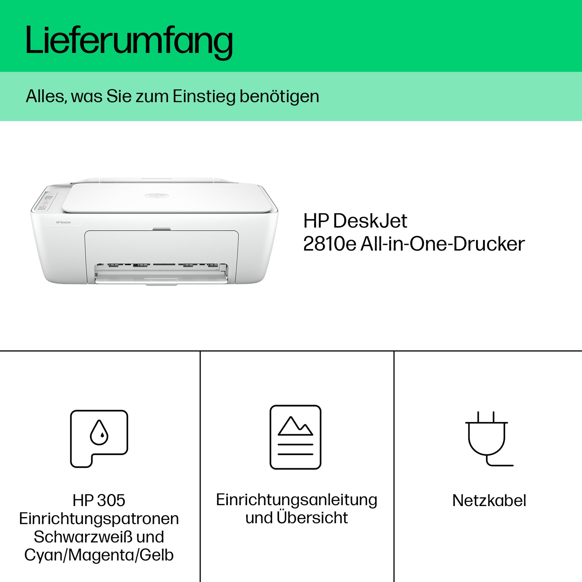 HP Deskjet 2810E All-In-One – Farbtintenstrahl-Multifunktionsdrucker, A4, 3-in-1, Duplex, WLAN, AirPrint