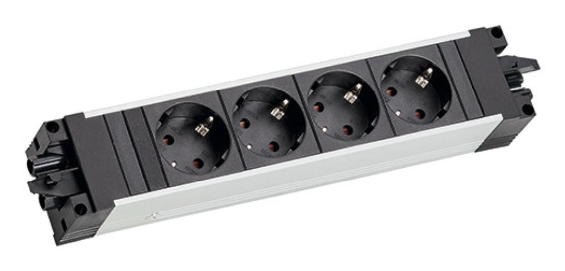 Bachmann STEP ALU Steckdoseneinheit – 4×Schuko (Typ E/F), GST18 Eingang/Ausgang, Aluminium, IP20