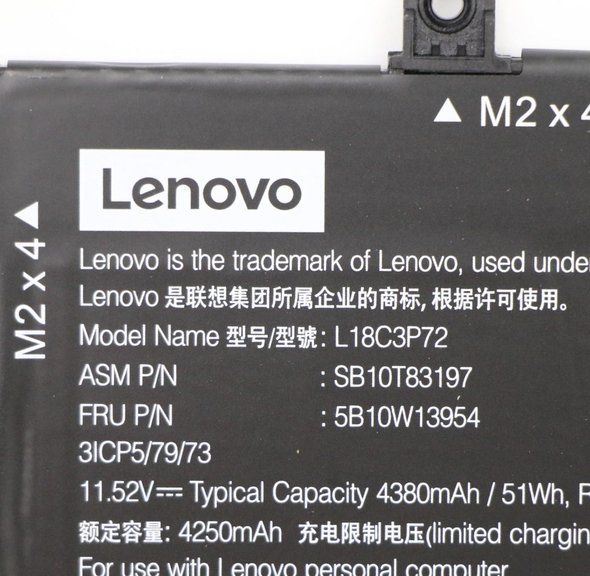 Lenovo Notebook-Akku – für Lenovo FRU 5B10W13954 – 50 Wh, 15,36 V (3 Zellen) – Schwarz